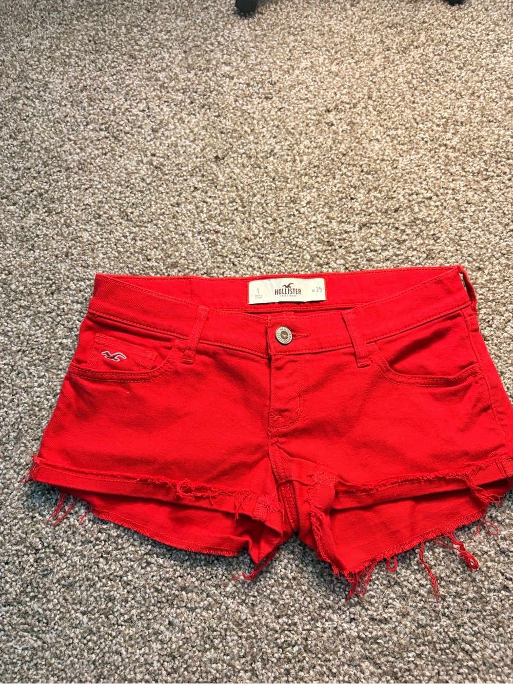 Hollister Y2K Low Rise Bright Red Denim Cutoff Shorts